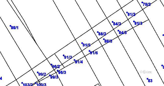 Parcela st. 91/5 v KÚ Fryšták, Katastrální mapa