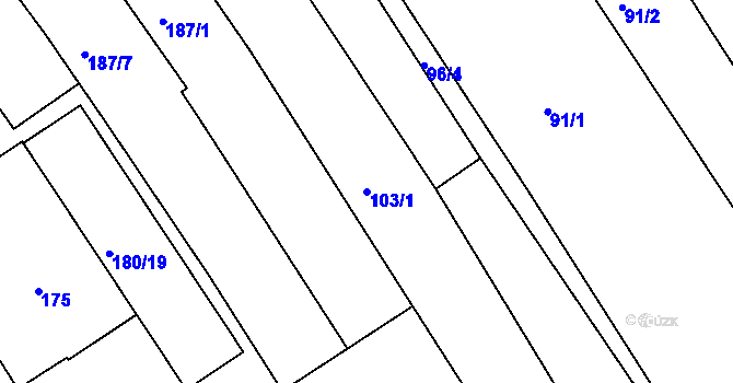 Parcela st. 103/1 v KÚ Fryšták, Katastrální mapa