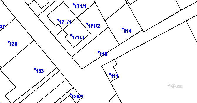 Parcela st. 115 v KÚ Fryšták, Katastrální mapa
