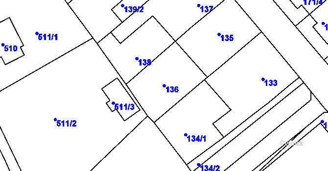 Parcela st. 136 v KÚ Fryšták, Katastrální mapa