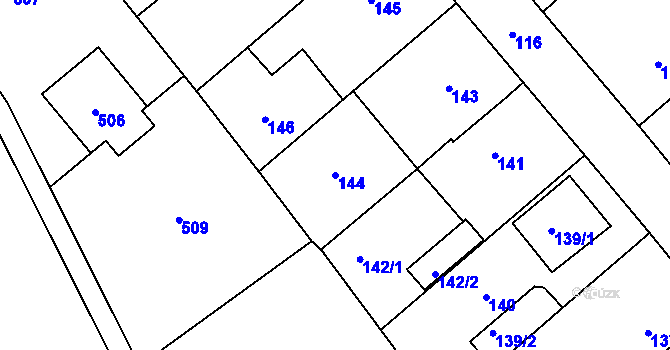 Parcela st. 144 v KÚ Fryšták, Katastrální mapa
