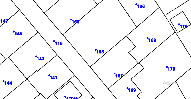 Parcela st. 165 v KÚ Fryšták, Katastrální mapa