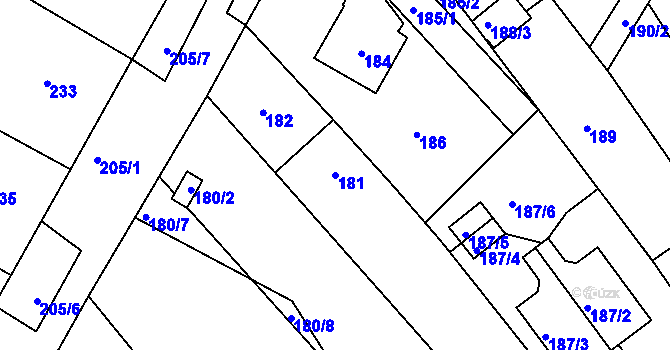 Parcela st. 181 v KÚ Fryšták, Katastrální mapa