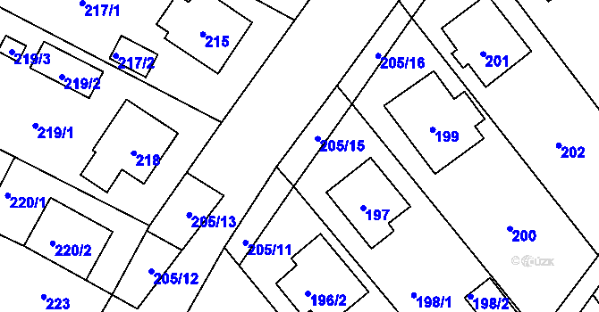 Parcela st. 205/11 v KÚ Fryšták, Katastrální mapa