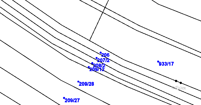 Parcela st. 206 v KÚ Fryšták, Katastrální mapa