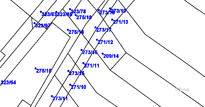 Parcela st. 209/14 v KÚ Fryšták, Katastrální mapa