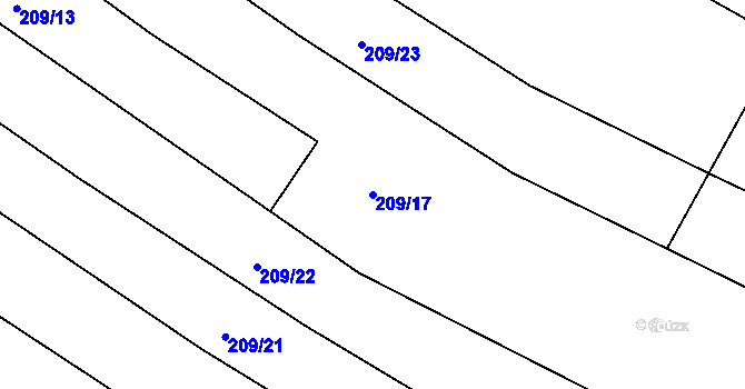 Parcela st. 209/17 v KÚ Fryšták, Katastrální mapa
