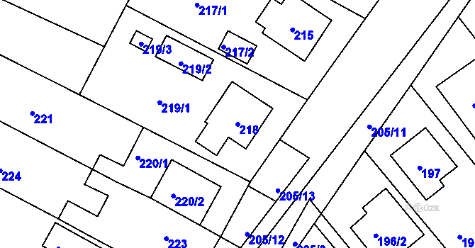Parcela st. 218 v KÚ Fryšták, Katastrální mapa