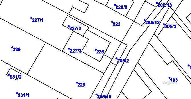 Parcela st. 226 v KÚ Fryšták, Katastrální mapa