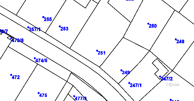 Parcela st. 251 v KÚ Fryšták, Katastrální mapa