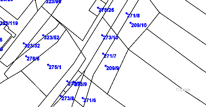 Parcela st. 271/7 v KÚ Fryšták, Katastrální mapa