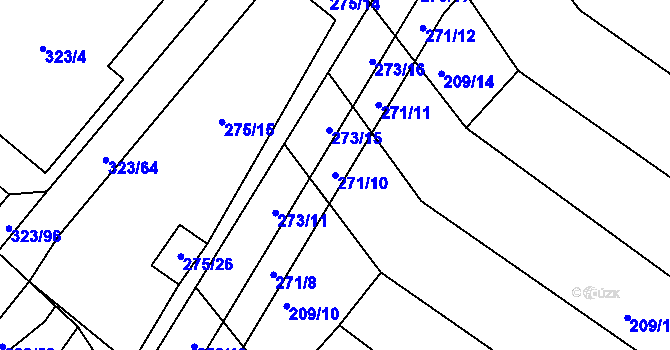 Parcela st. 271/10 v KÚ Fryšták, Katastrální mapa