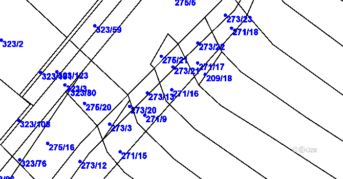 Parcela st. 271/16 v KÚ Fryšták, Katastrální mapa