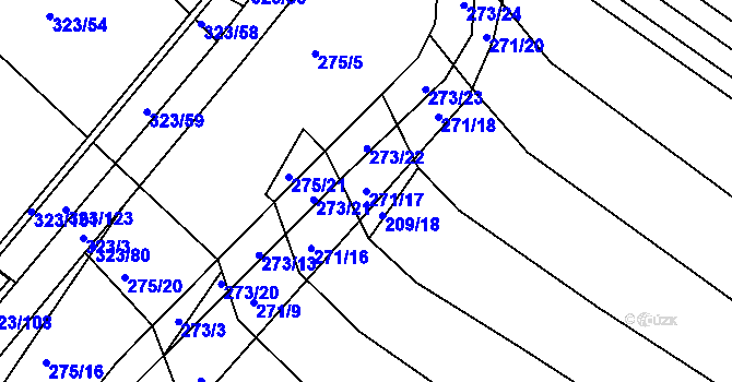 Parcela st. 271/17 v KÚ Fryšták, Katastrální mapa