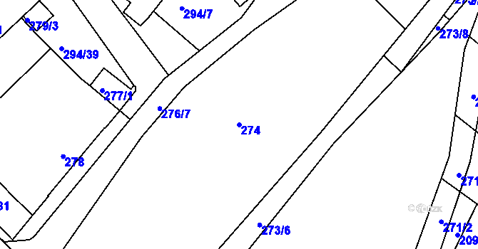Parcela st. 274 v KÚ Fryšták, Katastrální mapa
