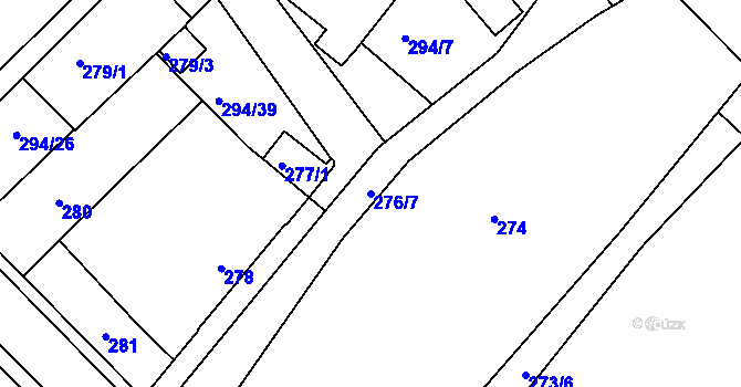 Parcela st. 276/7 v KÚ Fryšták, Katastrální mapa