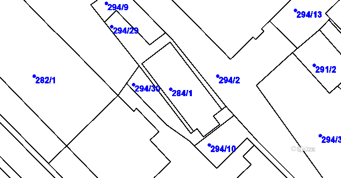 Parcela st. 284/1 v KÚ Fryšták, Katastrální mapa