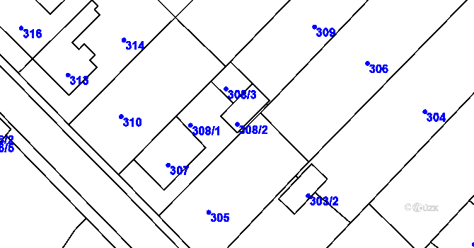 Parcela st. 308/2 v KÚ Fryšták, Katastrální mapa