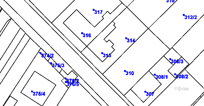 Parcela st. 313 v KÚ Fryšták, Katastrální mapa