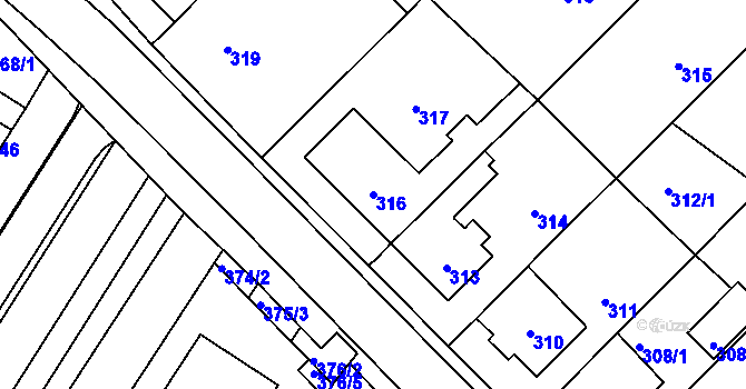 Parcela st. 316 v KÚ Fryšták, Katastrální mapa
