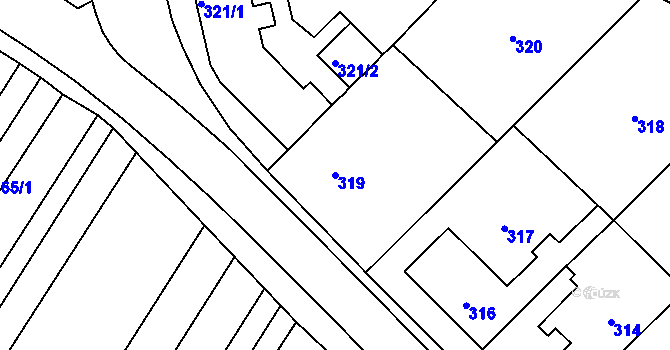 Parcela st. 319 v KÚ Fryšták, Katastrální mapa