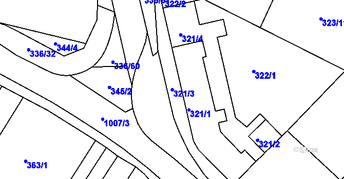 Parcela st. 321/3 v KÚ Fryšták, Katastrální mapa