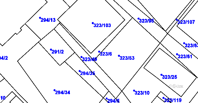 Parcela st. 323/6 v KÚ Fryšták, Katastrální mapa