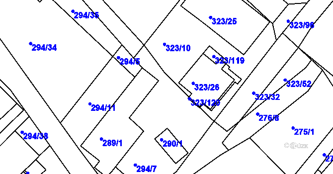 Parcela st. 323/31 v KÚ Fryšták, Katastrální mapa