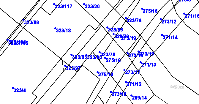 Parcela st. 323/78 v KÚ Fryšták, Katastrální mapa