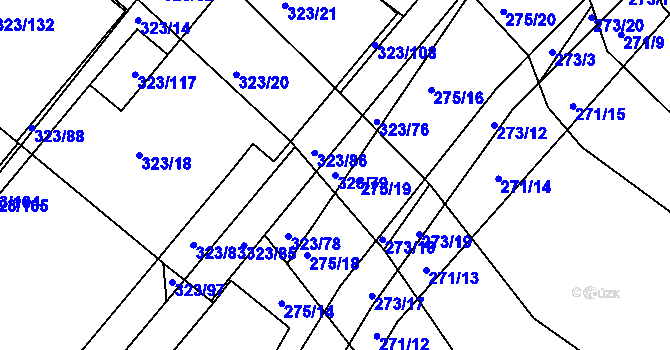 Parcela st. 323/79 v KÚ Fryšták, Katastrální mapa