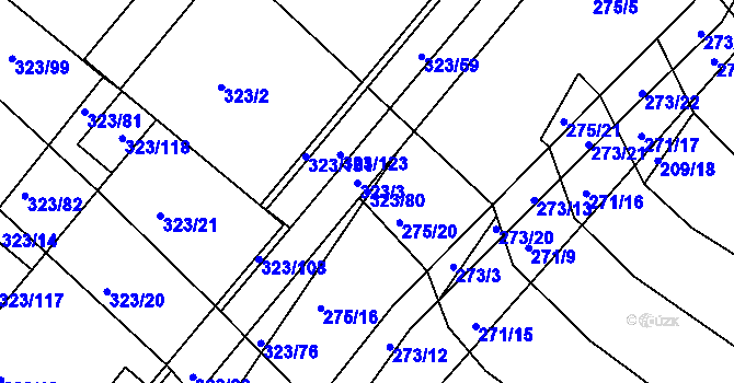 Parcela st. 323/80 v KÚ Fryšták, Katastrální mapa
