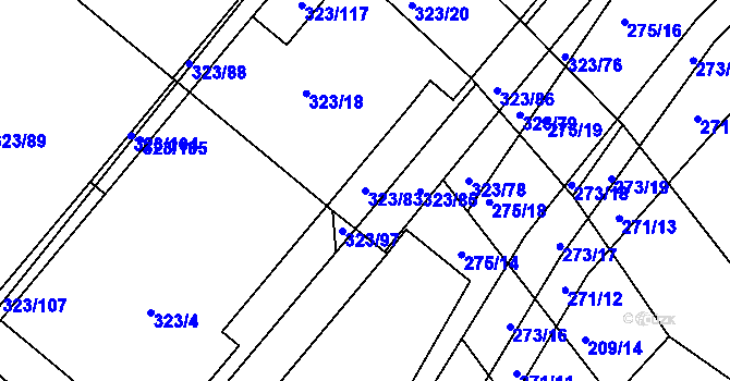 Parcela st. 323/83 v KÚ Fryšták, Katastrální mapa