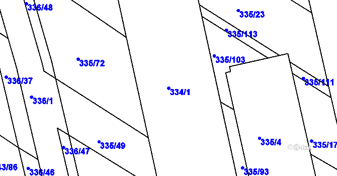 Parcela st. 334/1 v KÚ Fryšták, Katastrální mapa