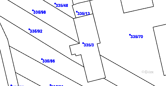 Parcela st. 335/3 v KÚ Fryšták, Katastrální mapa