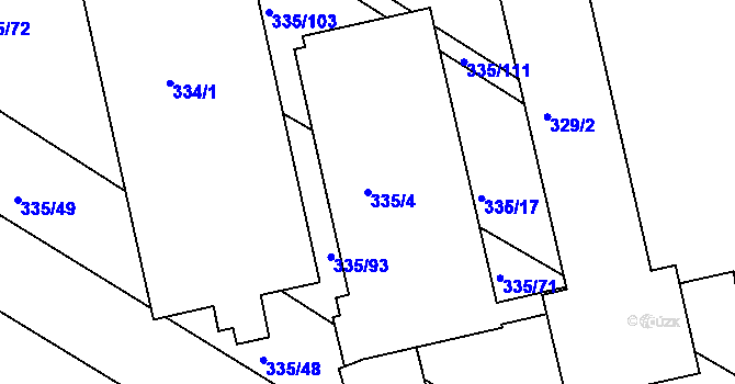 Parcela st. 335/4 v KÚ Fryšták, Katastrální mapa