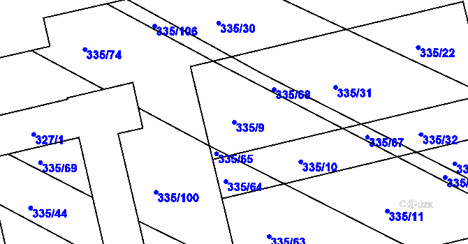 Parcela st. 335/9 v KÚ Fryšták, Katastrální mapa