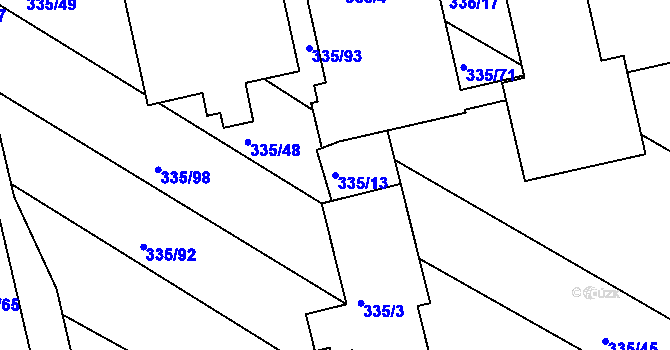 Parcela st. 335/13 v KÚ Fryšták, Katastrální mapa