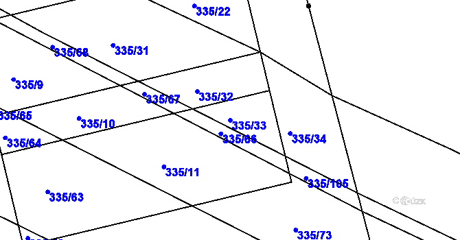 Parcela st. 335/33 v KÚ Fryšták, Katastrální mapa