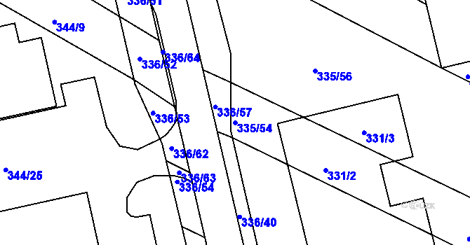 Parcela st. 335/54 v KÚ Fryšták, Katastrální mapa