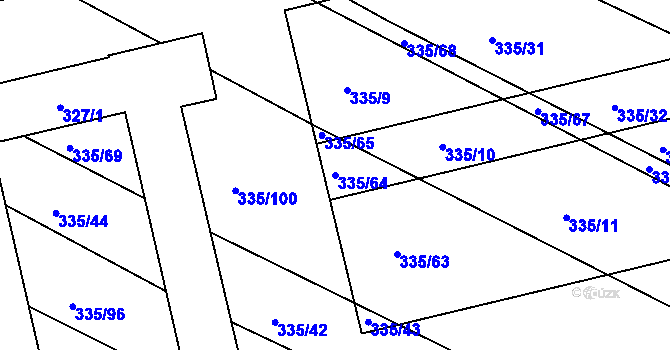 Parcela st. 335/64 v KÚ Fryšták, Katastrální mapa