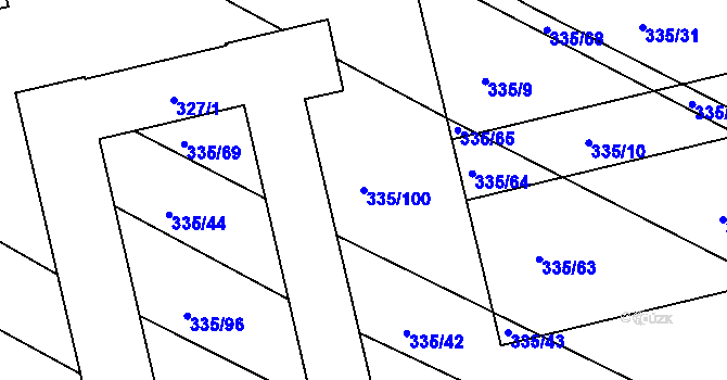 Parcela st. 335/100 v KÚ Fryšták, Katastrální mapa