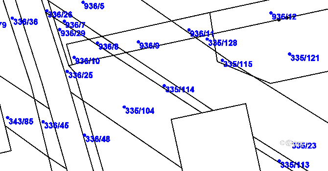 Parcela st. 335/114 v KÚ Fryšták, Katastrální mapa