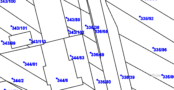 Parcela st. 336/49 v KÚ Fryšták, Katastrální mapa