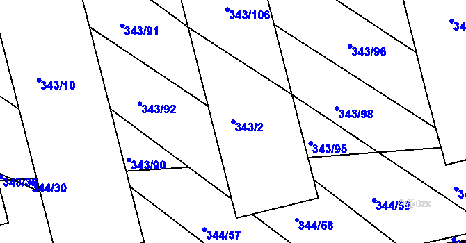 Parcela st. 343/2 v KÚ Fryšták, Katastrální mapa