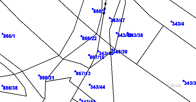 Parcela st. 343/49 v KÚ Fryšták, Katastrální mapa