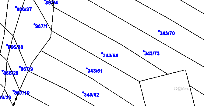 Parcela st. 343/64 v KÚ Fryšták, Katastrální mapa