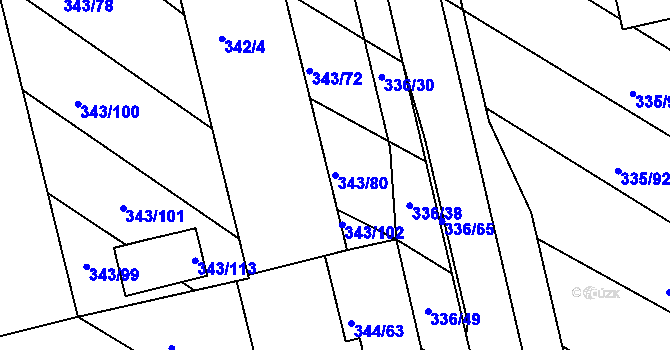 Parcela st. 343/80 v KÚ Fryšták, Katastrální mapa