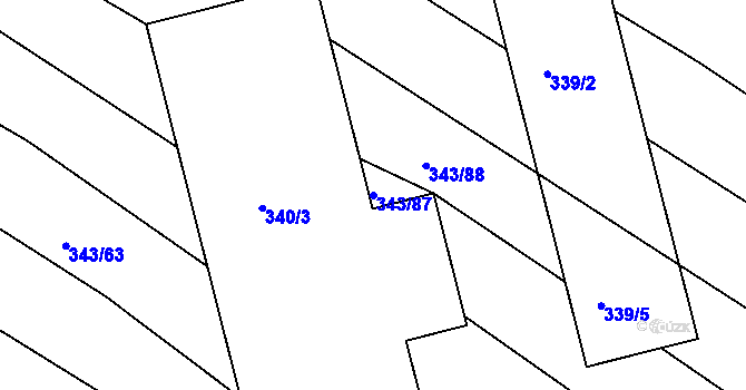 Parcela st. 343/87 v KÚ Fryšták, Katastrální mapa