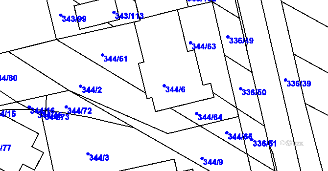 Parcela st. 344/6 v KÚ Fryšták, Katastrální mapa
