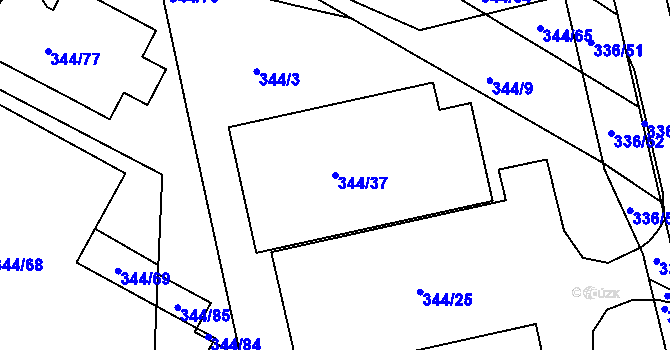 Parcela st. 344/37 v KÚ Fryšták, Katastrální mapa
